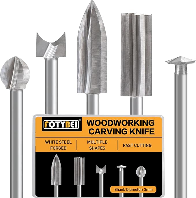 Wood Carving Drill Bits Set Compatible with Dremel Rotary Tool 5 Different Engraving Drill Accessories Bit Wood Grinding Woodworking Tool with 3mm Shank for DIY Carving Drilling Micro Sculpture