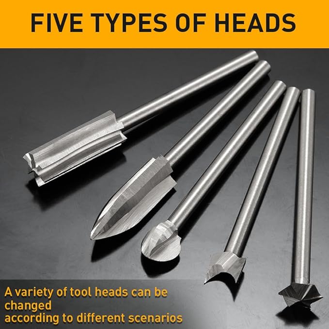 Wood Carving Drill Bits Set Compatible with Dremel Rotary Tool 5 Different Engraving Drill Accessories Bit Wood Grinding Woodworking Tool with 3mm Shank for DIY Carving Drilling Micro Sculpture