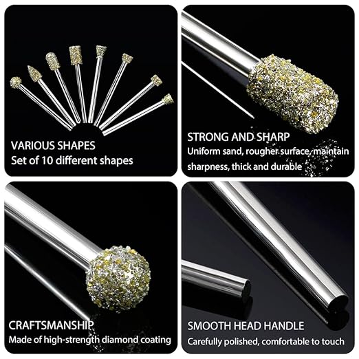 Diamond Grinding Burr Drill Bit Set for Dremel Rotary Tool 20Pcs Diamond Burr Bits with 1/8 Inch Shank Rotary Tool Accessories for Stone Glass Ceramics Carving, Grinding, Polishing, Engraving