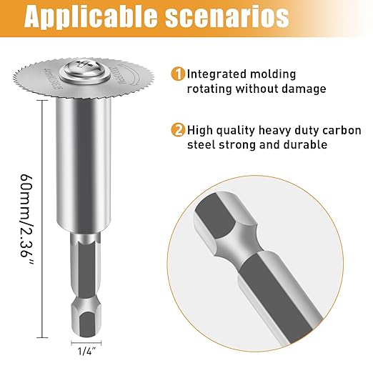 FOTYBEl Cutting Wheel for Drill, Rotary Tool Cutting Discs with 6pcs Steel Saw Blades, 1pc 1/4" Hex Short Shank, Power Rotary Tool Accessories for Cutting PVC Pipe Wood Plastic Soft Metal