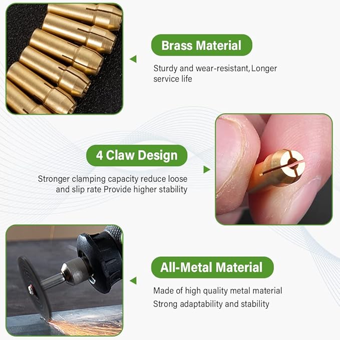 Drill Chuck Collet Set for Dremel, 15PCS Chuck Collet Kit, 0.8-3.2mm Shank Replacement 4486 Rotary Tool Keyless Quick Change Chuck Accessory with Replacement 4485 Brass Collet Metal Nut