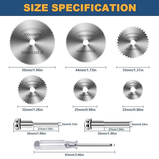 Drill Saw Blades for Dremel Rotary Tool 6Pcs HSS Saw Disc Wheel Cutting Blades with 2Pcs 1/8" Round Shank,1Pcs 1/4" Round Shank for Wood Plastic Aluminum Cutting(One Screwdriver)