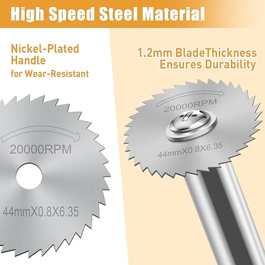 FOTYBEl Cutting Wheel for Drill, Rotary Tool Cutting Discs with 6pcs Steel Saw Blades, 1pc 1/4" Hex Short Shank, Power Rotary Tool Accessories for Cutting PVC Pipe Wood Plastic Soft Metal