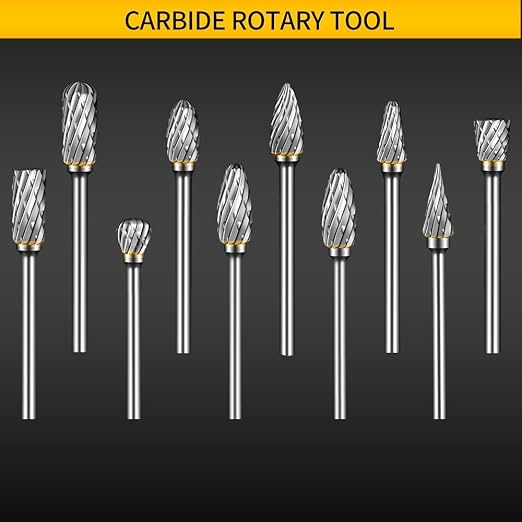 Carbide Burr Set Compatible with Dremel Rotary Tool 10Pcs Die Grinder Bits Rotary File Rasp with 1/8" Shank Tool Accessories for Attachments Cutting Burrs Metal Grinding Engraving Porting Double Cut