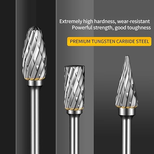 Carbide Burr Set Compatible with Dremel Rotary Tool 10Pcs Die Grinder Bits Rotary File Rasp with 1/8" Shank Tool Accessories for Attachments Cutting Burrs Metal Grinding Engraving Porting Double Cut