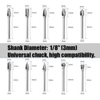 Tungsten Carbide Rotary Burr Set for Dremel, 10PCS Carbide Double Cut Carving Burr Bits with 1/8” Shank Rotary Tool Accessories for Woodworking, Engraving, Drilling, Steel Metal Working