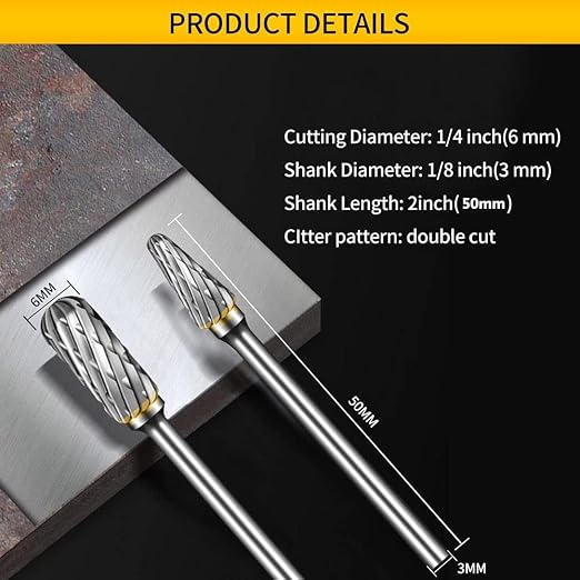 Carbide Burr Set Compatible with Dremel Rotary Tool 10Pcs Die Grinder Bits Rotary File Rasp with 1/8" Shank Tool Accessories for Attachments Cutting Burrs Metal Grinding Engraving Porting Double Cut
