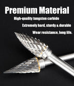 Tungsten Carbide Rotary Burr Set for Dremel, 10PCS Carbide Double Cut Carving Burr Bits with 1/8” Shank Rotary Tool Accessories for Woodworking, Engraving, Drilling, Steel Metal Working