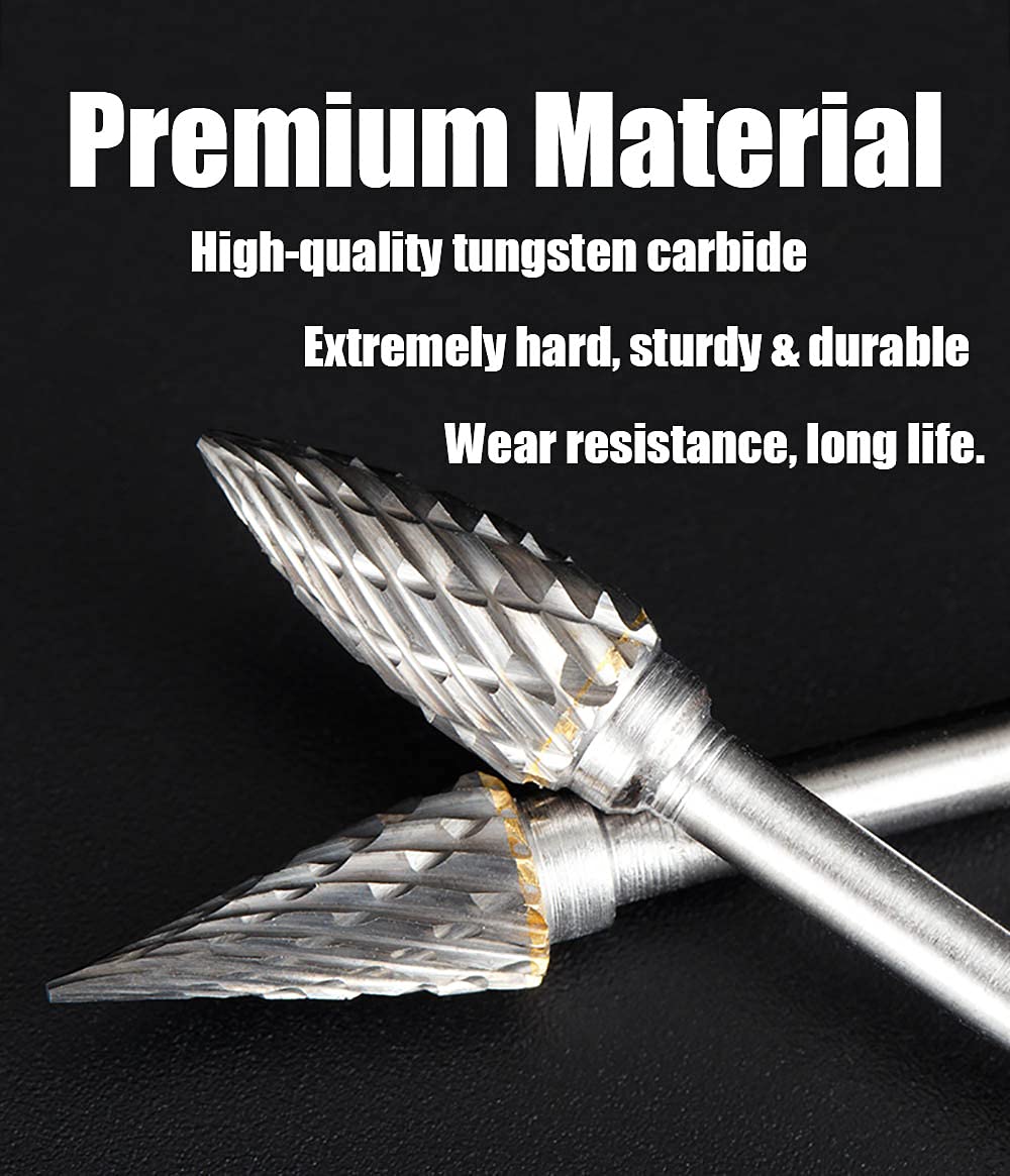 Tungsten Carbide Rotary Burr Set for Dremel, 10PCS Carbide Double Cut Carving Burr Bits with 1/8” Shank Rotary Tool Accessories for Woodworking, Engraving, Drilling, Steel Metal Working