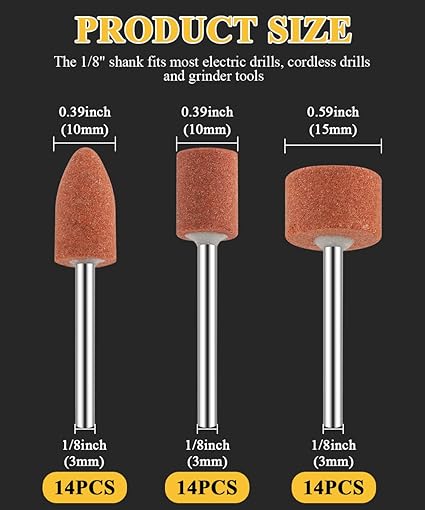 Sanding Bits for Dremel Rotary Tool, Grinding Stone Sanding Drill Bits with 1/8" Shank, Aluminium Oxide Tough Enough to Metal Rust Removal/Smoothing/Sharpening, Different Shape Meet More Needs, 42Pcs