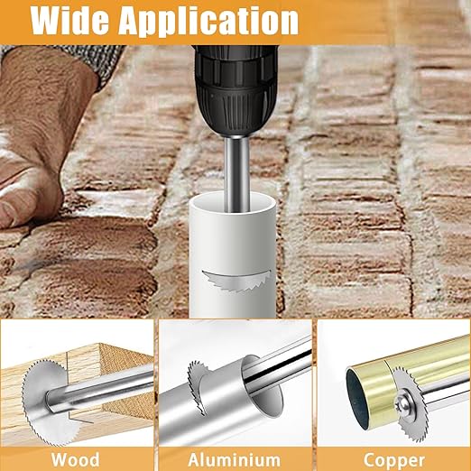 FOTYBEl Cutting Wheel for Drill, Rotary Tool Cutting Discs with 6pcs Steel Saw Blades, 1pc 1/4" Hex Short Shank, Power Rotary Tool Accessories for Cutting PVC Pipe Wood Plastic Soft Metal