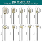 Diamond Grinding Burr Drill Bit Set for Dremel Rotary Tool 20Pcs Diamond Burr Bits with 1/8 Inch Shank Rotary Tool Accessories for Stone Glass Ceramics Carving, Grinding, Polishing, Engraving